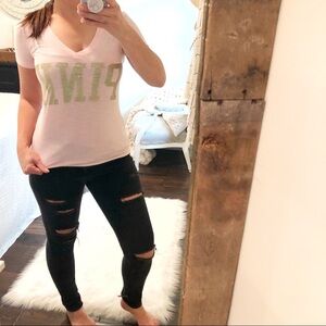 PINK xsmall gold glitter sexy Graphic Top